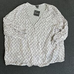 Eddie Bauer Shirt Womens 2XL White Halcyon Wrap Top 3/4 Sleeve Leaf Print Rayon